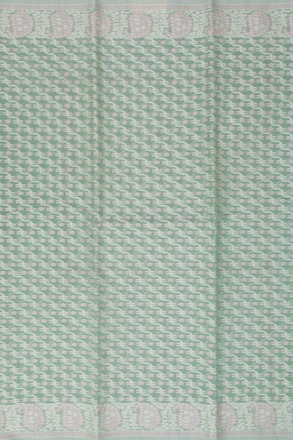 Kota Cotton Saree In Sage Green With Diagonal Design