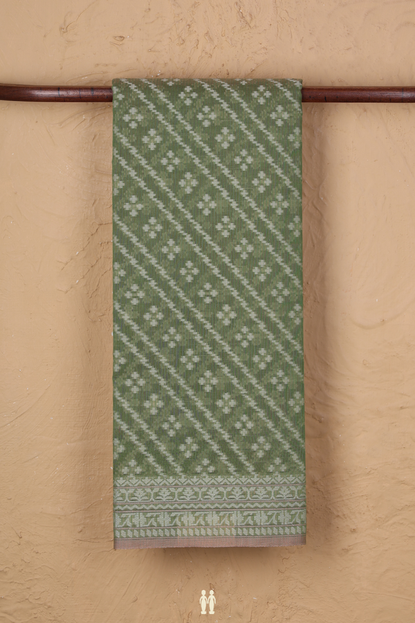 Kota Cotton Saree In Green With Diagonal Design