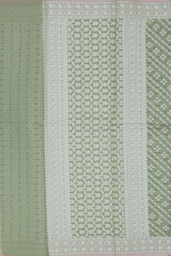 Kota Cotton Saree In Green With Diagonal Design