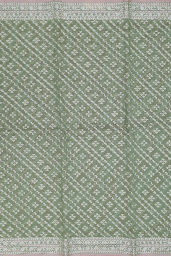 Kota Cotton Saree In Green With Diagonal Design