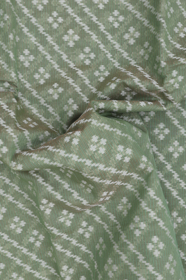 Kota Cotton Saree In Green With Diagonal Design