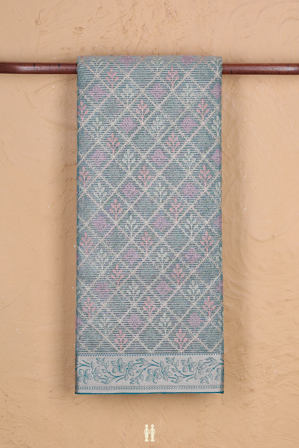 Kota Cotton Saree In Dusty Green With Diamond Design