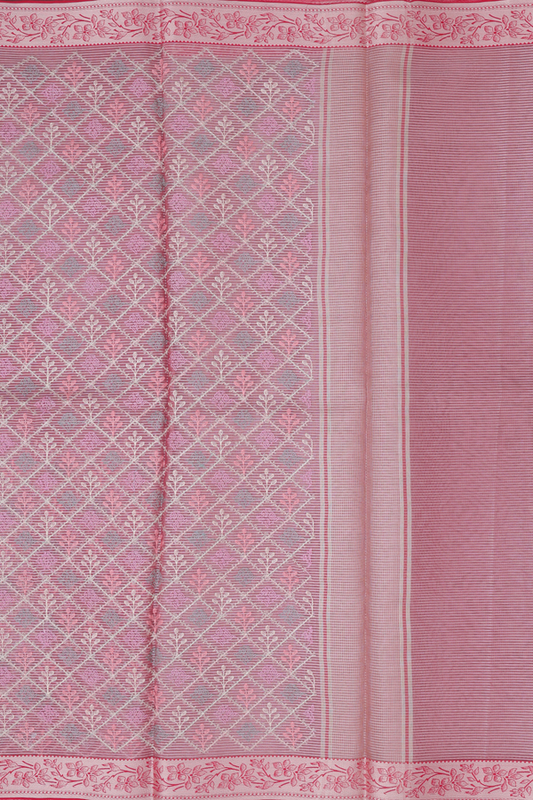 Kota Cotton Saree In Dusty Pink With Diamond Design