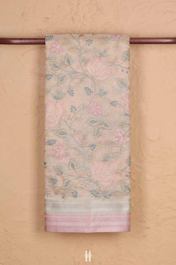 Kota Cotton Saree In Light Yellow With Floral Design