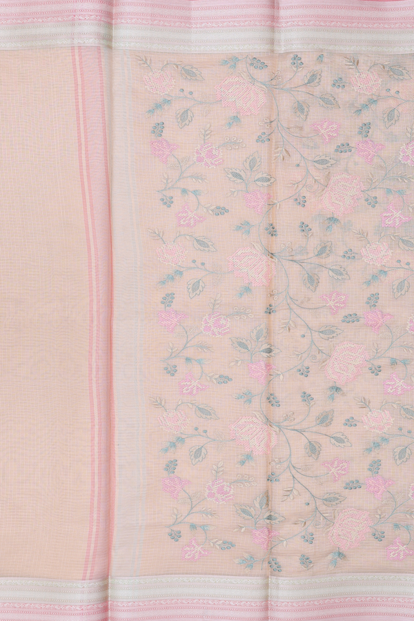 Kota Cotton Saree In Light Yellow With Floral Design