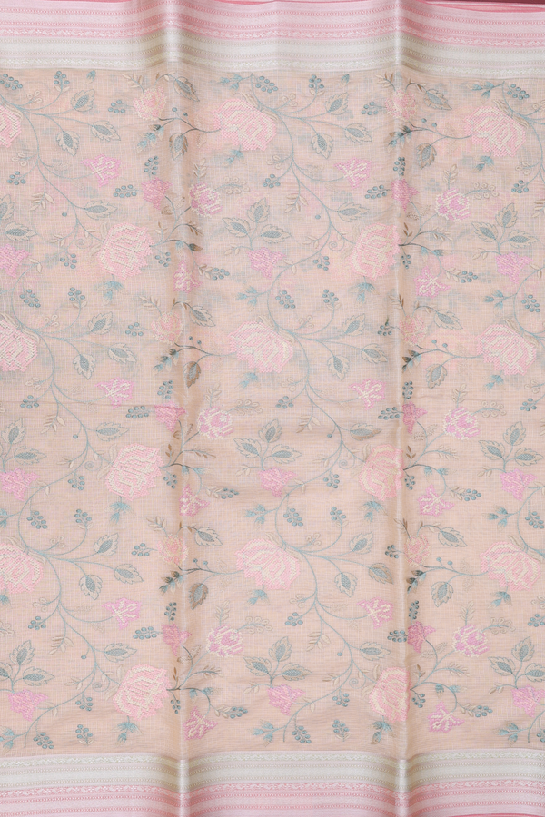 Kota Cotton Saree In Light Yellow With Floral Design