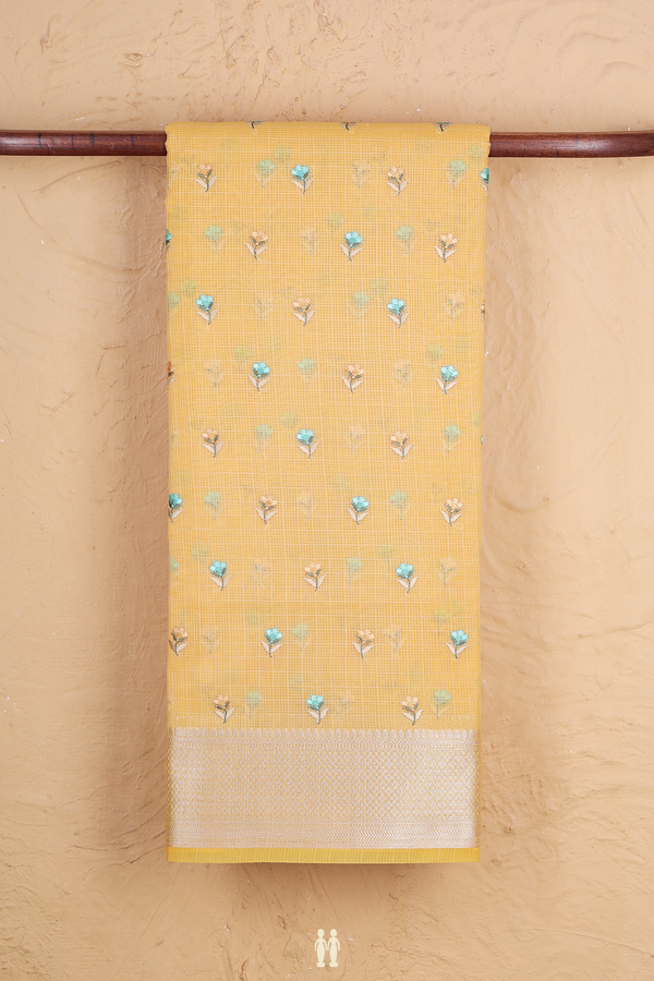 Kota Cotton Saree In Yellow With Floral Buttas