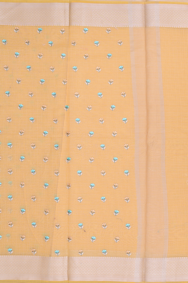 Kota Cotton Saree In Yellow With Floral Buttas