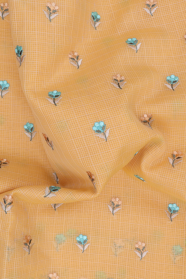 Kota Cotton Saree In Yellow With Floral Buttas