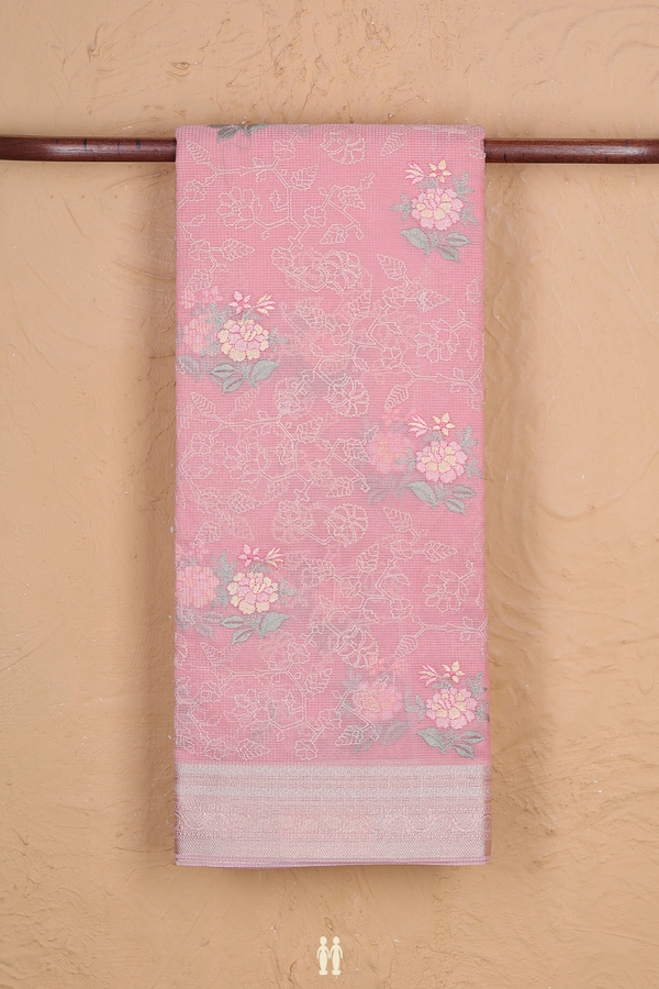 Kota Cotton Saree In Pink With Floral Embroidered Design