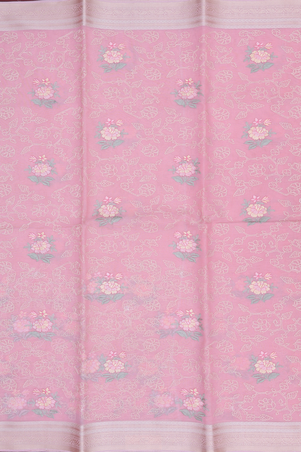 Kota Cotton Saree In Pink With Floral Embroidered Design
