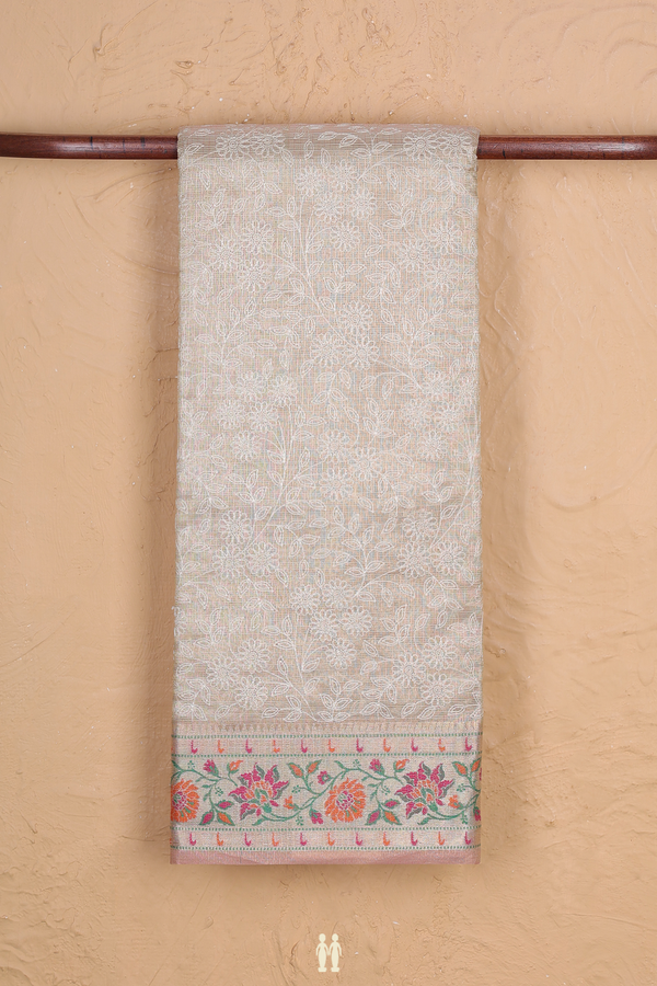 Kota Cotton Saree In Light Brown With Floral Design
