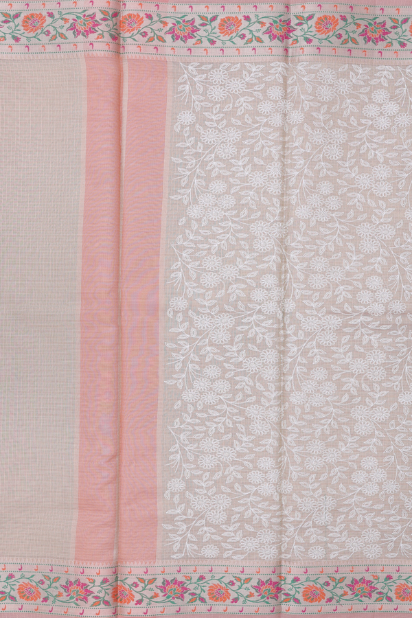 Kota Cotton Saree In Light Brown With Floral Design