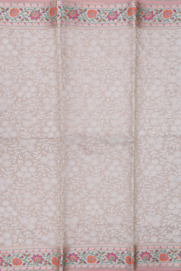 Kota Cotton Saree In Light Brown With Floral Design