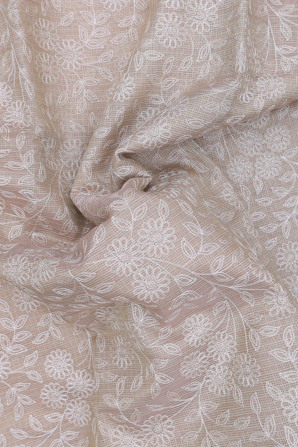 Kota Cotton Saree In Light Brown With Floral Design