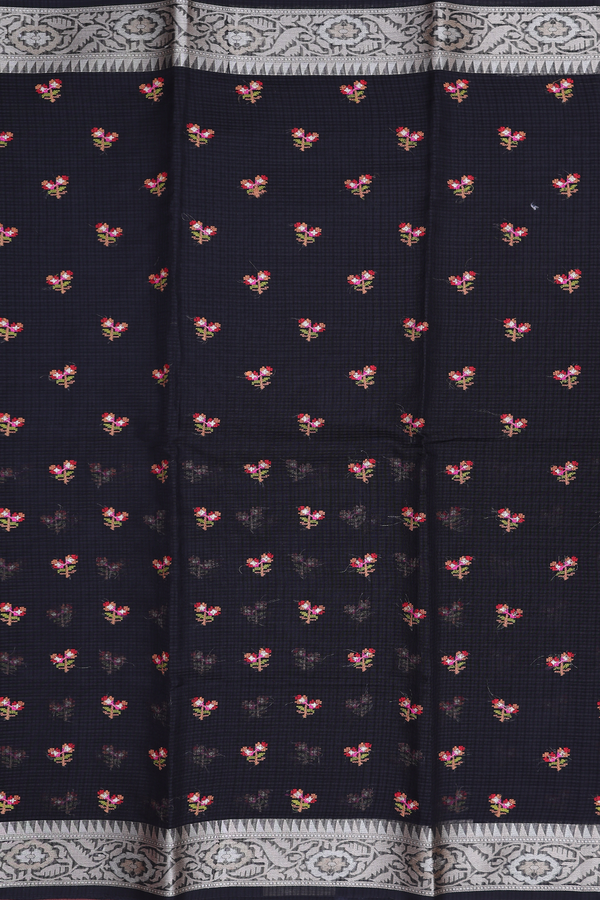 Kota Cotton Saree In Black With Floral Buttas