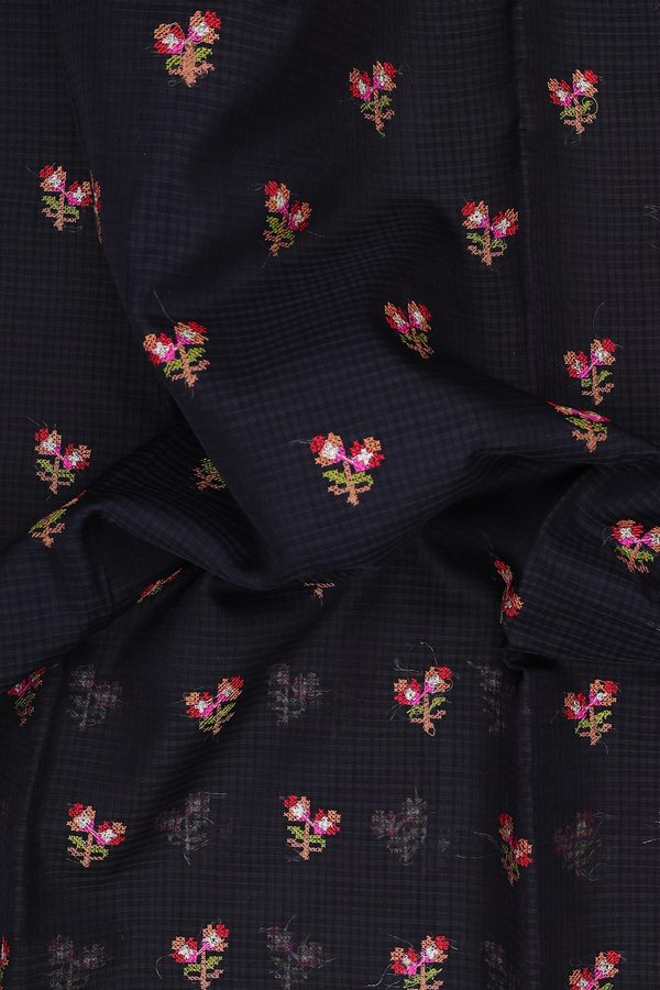 Kota Cotton Saree In Black With Floral Buttas