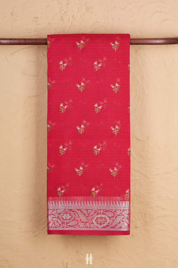 Kota Cotton Saree In Scarlet Red With Floral Buttas