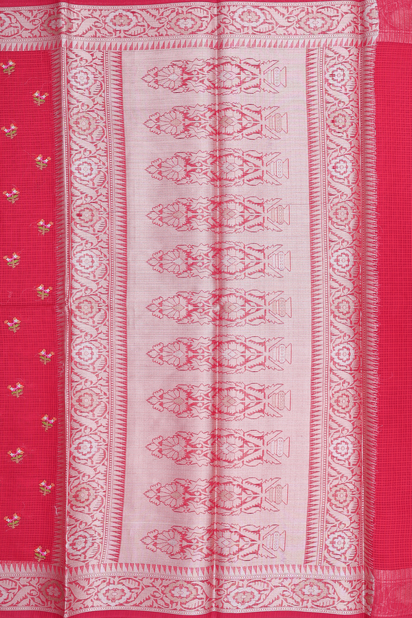 Kota Cotton Saree In Scarlet Red With Floral Buttas