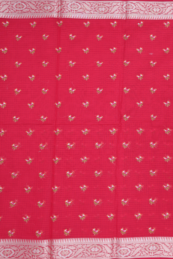 Kota Cotton Saree In Scarlet Red With Floral Buttas