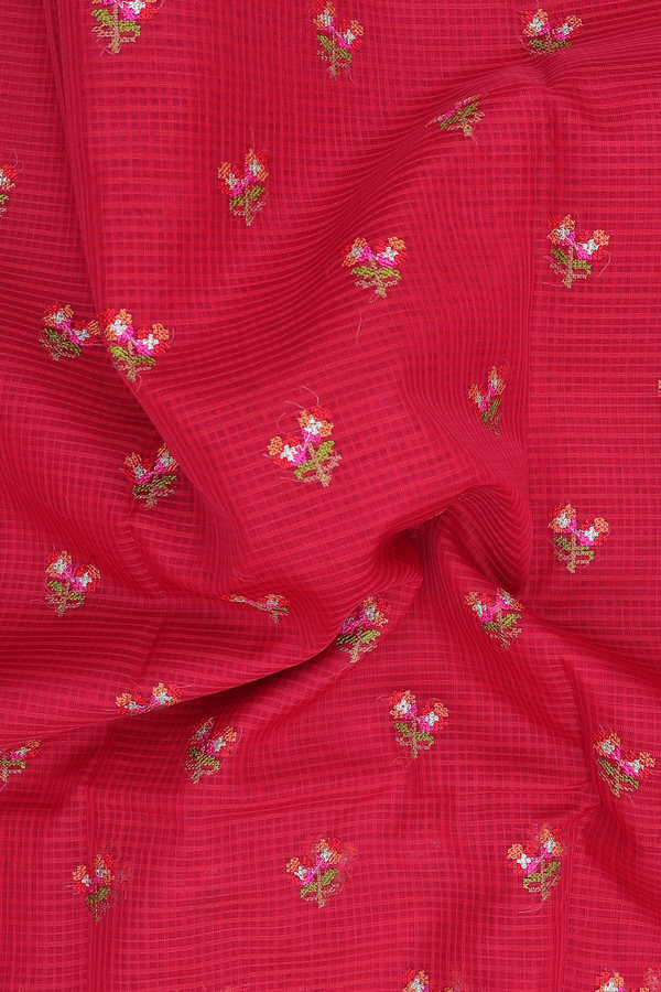 Kota Cotton Saree In Scarlet Red With Floral Buttas