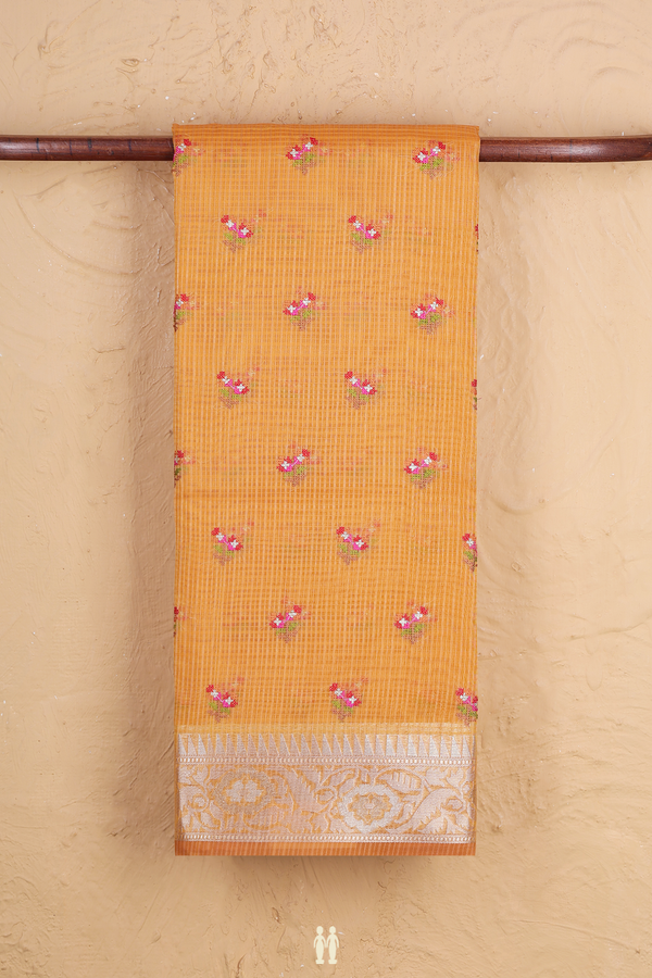 Kota Cotton Saree In Honey Orange With Floral Buttas