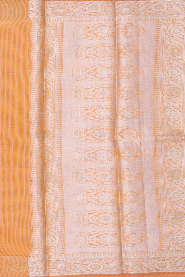 Kota Cotton Saree In Honey Orange With Floral Buttas
