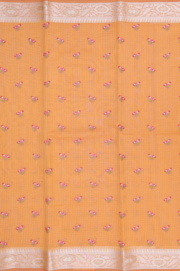 Kota Cotton Saree In Honey Orange With Floral Buttas