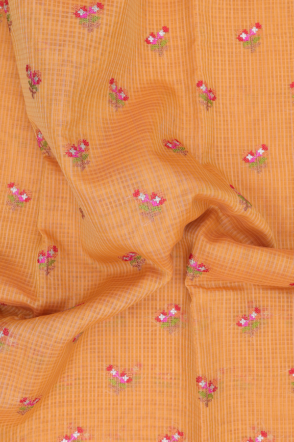 Kota Cotton Saree In Honey Orange With Floral Buttas