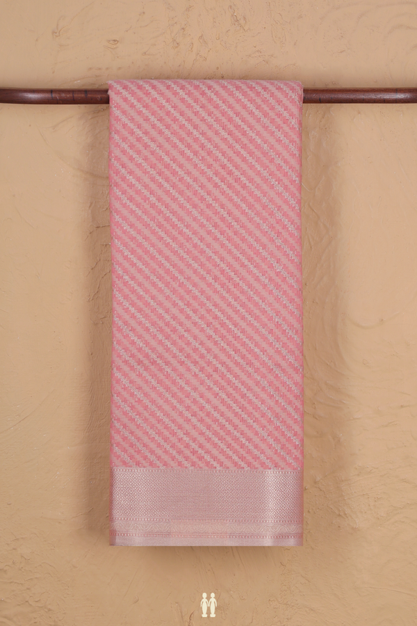 Kota Cotton Saree In Peach Pink With Diagonal Design