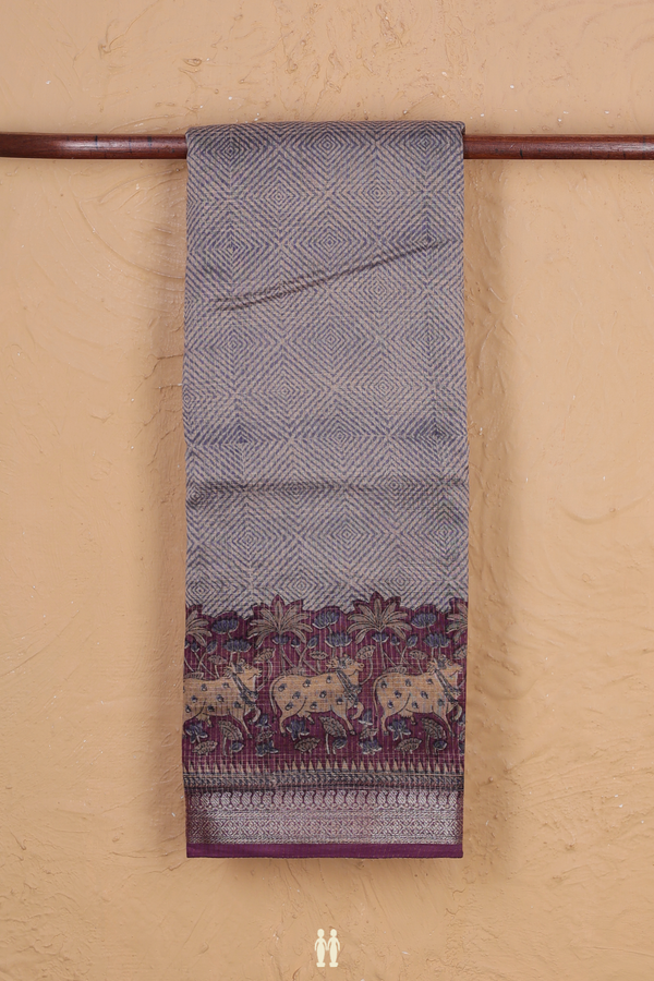 Chanderi Cotton Saree In Blue And Cream With Diamond Design