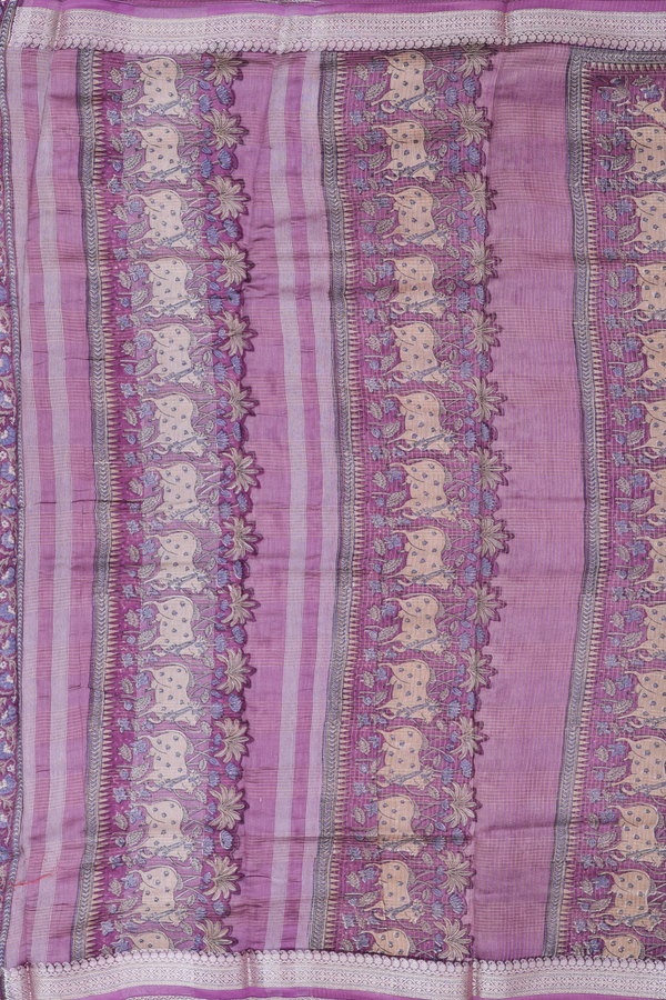 Chanderi Cotton Saree In Blue And Cream With Diamond Design