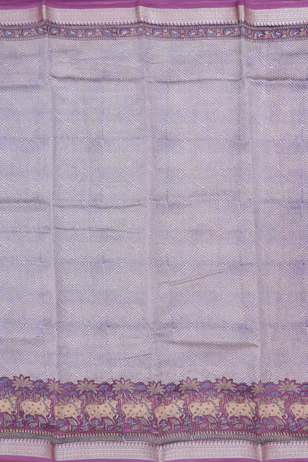 Chanderi Cotton Saree In Blue And Cream With Diamond Design