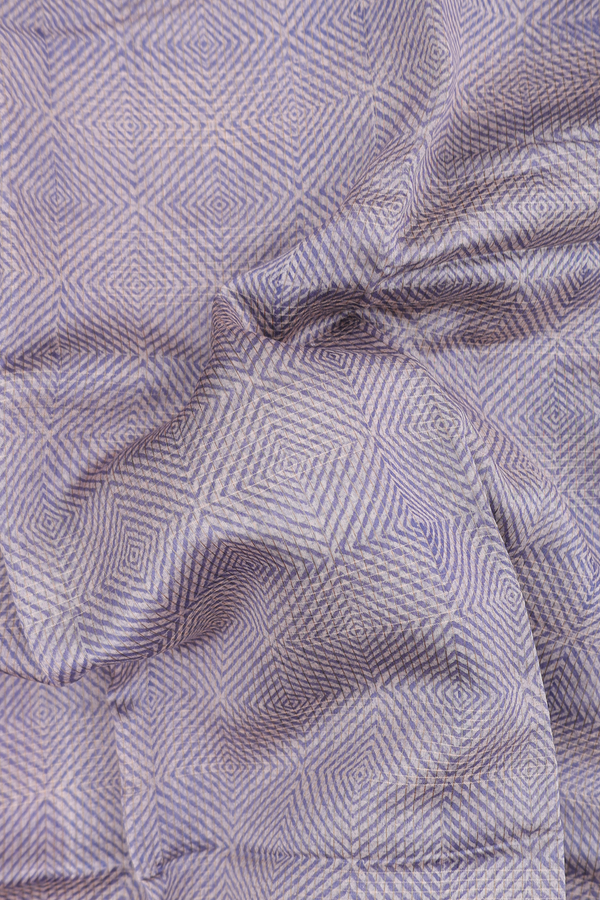 Chanderi Cotton Saree In Blue And Cream With Diamond Design