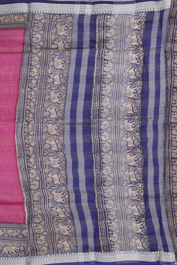Chanderi Cotton Saree In Deep Mulberry With Stripes Design