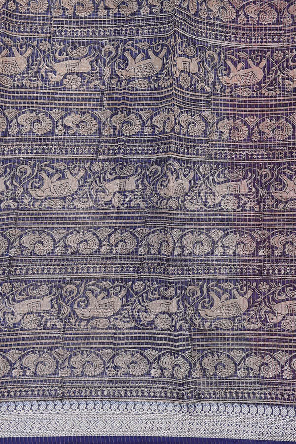 Chanderi Cotton Saree In Deep Mulberry With Stripes Design