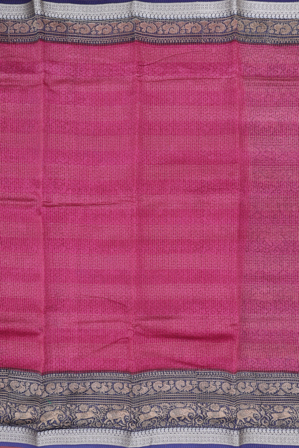 Chanderi Cotton Saree In Deep Mulberry With Stripes Design