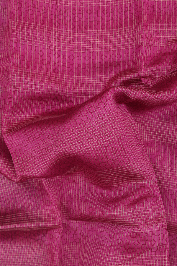 Chanderi Cotton Saree In Deep Mulberry With Stripes Design