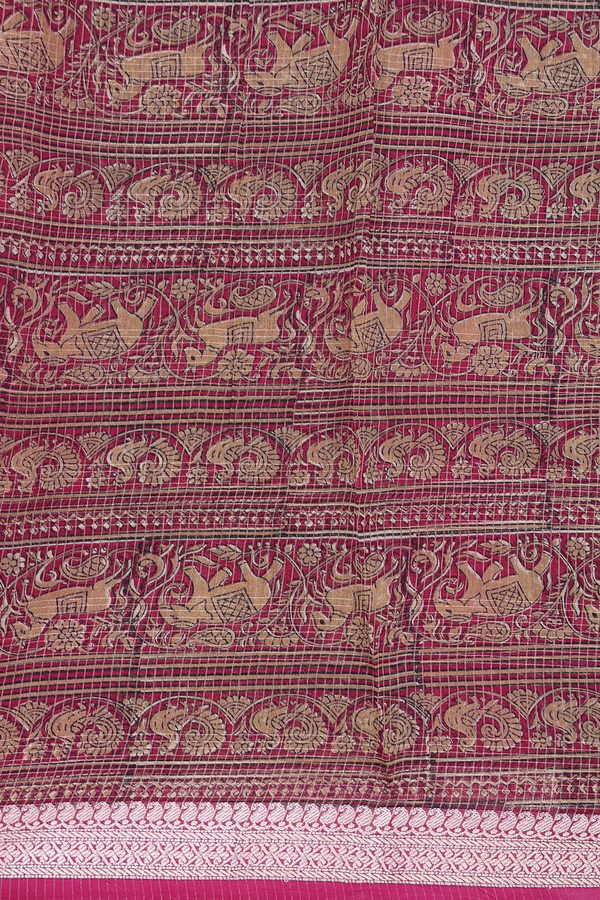 Chanderi Cotton Saree In Golden Brown With Stripes Design
