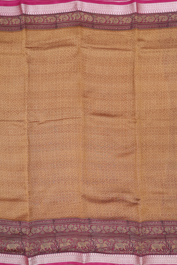 Chanderi Cotton Saree In Golden Brown With Stripes Design