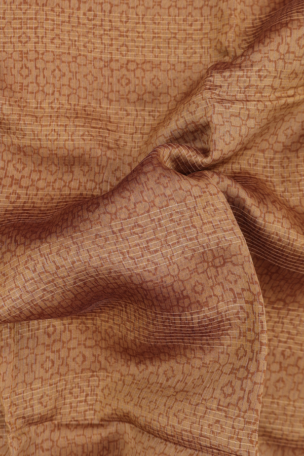 Chanderi Cotton Saree In Golden Brown With Stripes Design