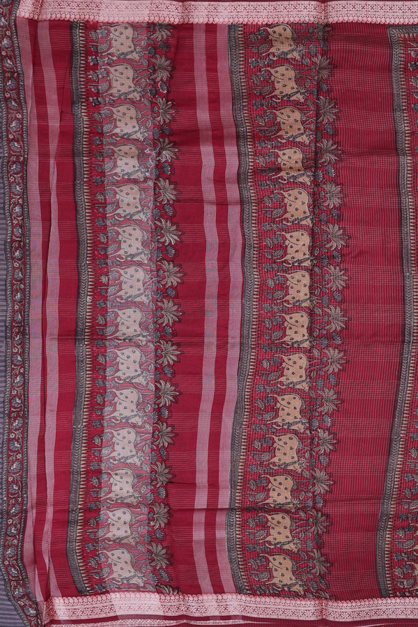 Chanderi Cotton Saree In Brown And Cream With Diamond Design