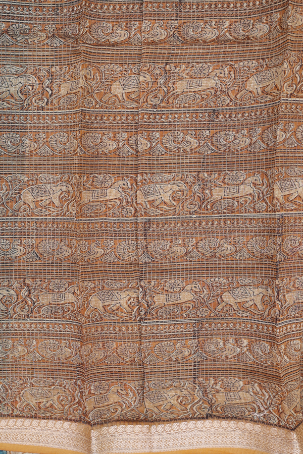 Chanderi Cotton Saree In Teal Blue With Stripes Design