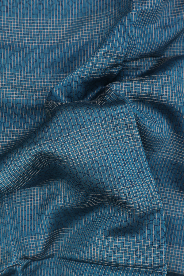 Chanderi Cotton Saree In Teal Blue With Stripes Design