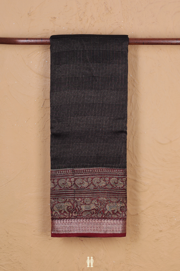 Chanderi Cotton Saree In Black With Stripes Design
