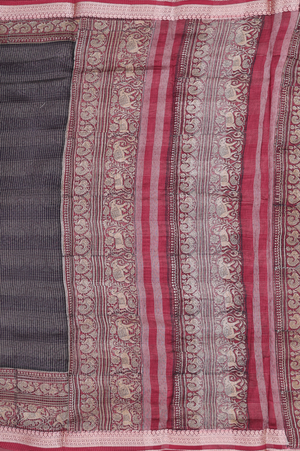 Chanderi Cotton Saree In Black With Stripes Design