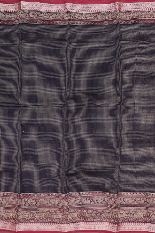Chanderi Cotton Saree In Black With Stripes Design