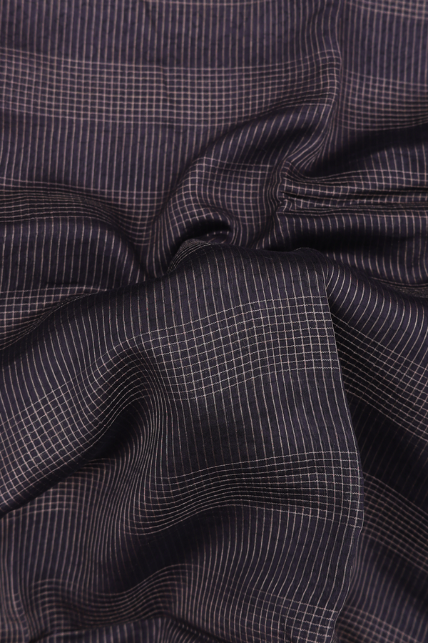 Chanderi Cotton Saree In Black With Stripes Design