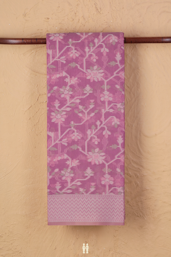 Kota Cotton Saree In Dusty Lavender With Floral Design