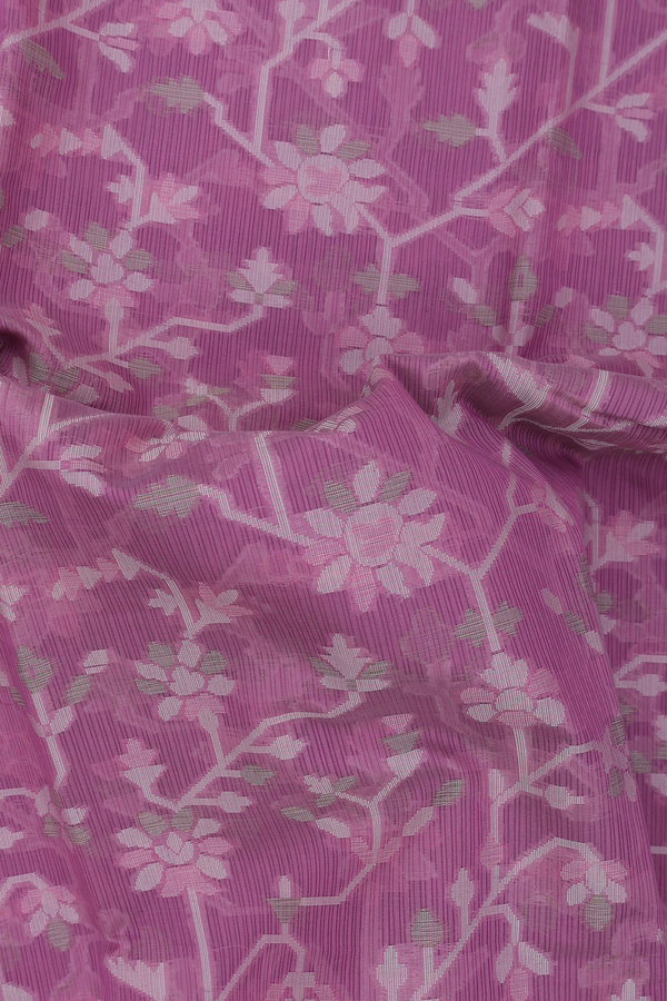 Kota Cotton Saree In Dusty Lavender With Floral Design